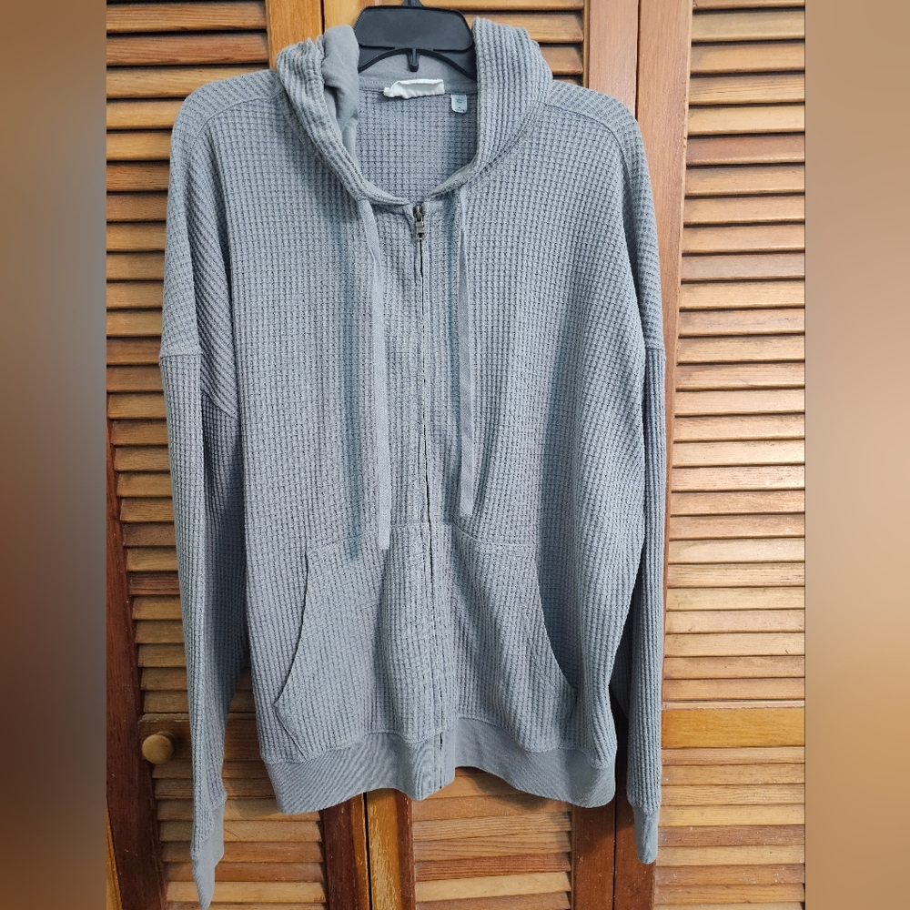 Men’s No Boundaries Gray Waffle Knit Zip Up Hoodie Jacket Medium